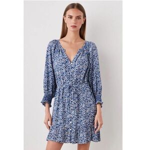 RAILS | $238 Eliza Long Sleeve Mini Dress in Blue Ice Chrysanthemum, Size XS